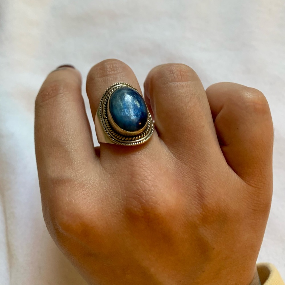 Sterling silver kyanite saddle ring